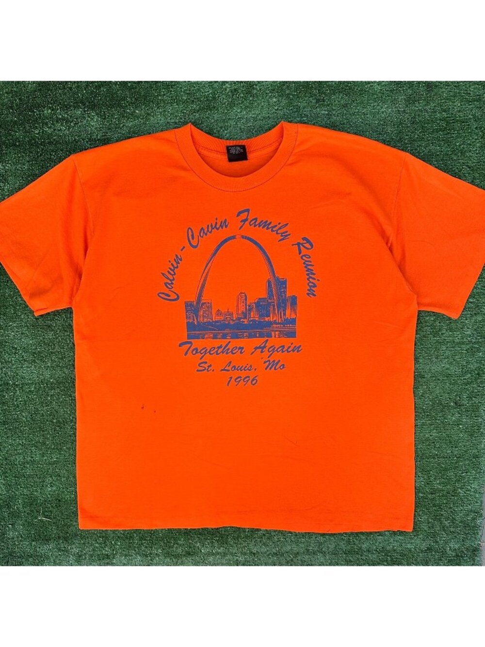 Vintage 90s St. Louis Family Reunion T-Shirt Orange XL Single Stitch Missouri